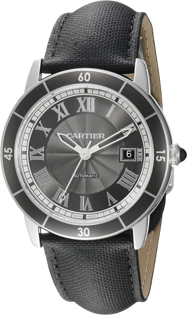 Cartier Mens Croisiere Automatic Stainless Steel and Leather Casual Watch, Color:Black (Model: WSRN0003)
