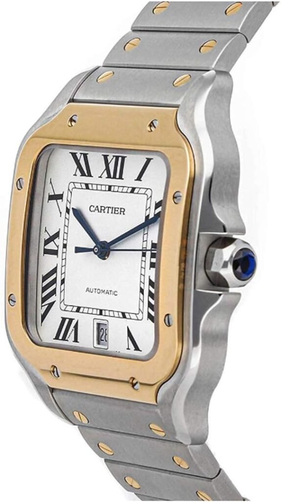 Cartier Santos Automatic Silvered Opaline Dial Steel and 18kt Yellow Gold Mens Watch W2SA0006
