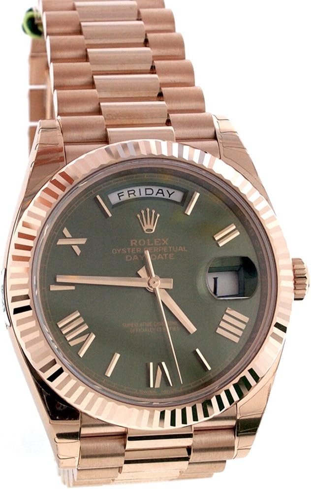Rolex Day-Date 40mm 18k Everose Gold Olive Green Dial Mens Watch 228235