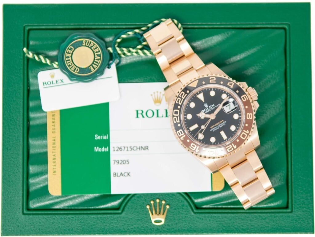 Rolex GMT-Master II 126715 18K Rose Gold Watch Black Dial Black and Brown Rotatable Bezel UNWORN